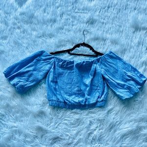 Denim light blue hang off shoulder crop top